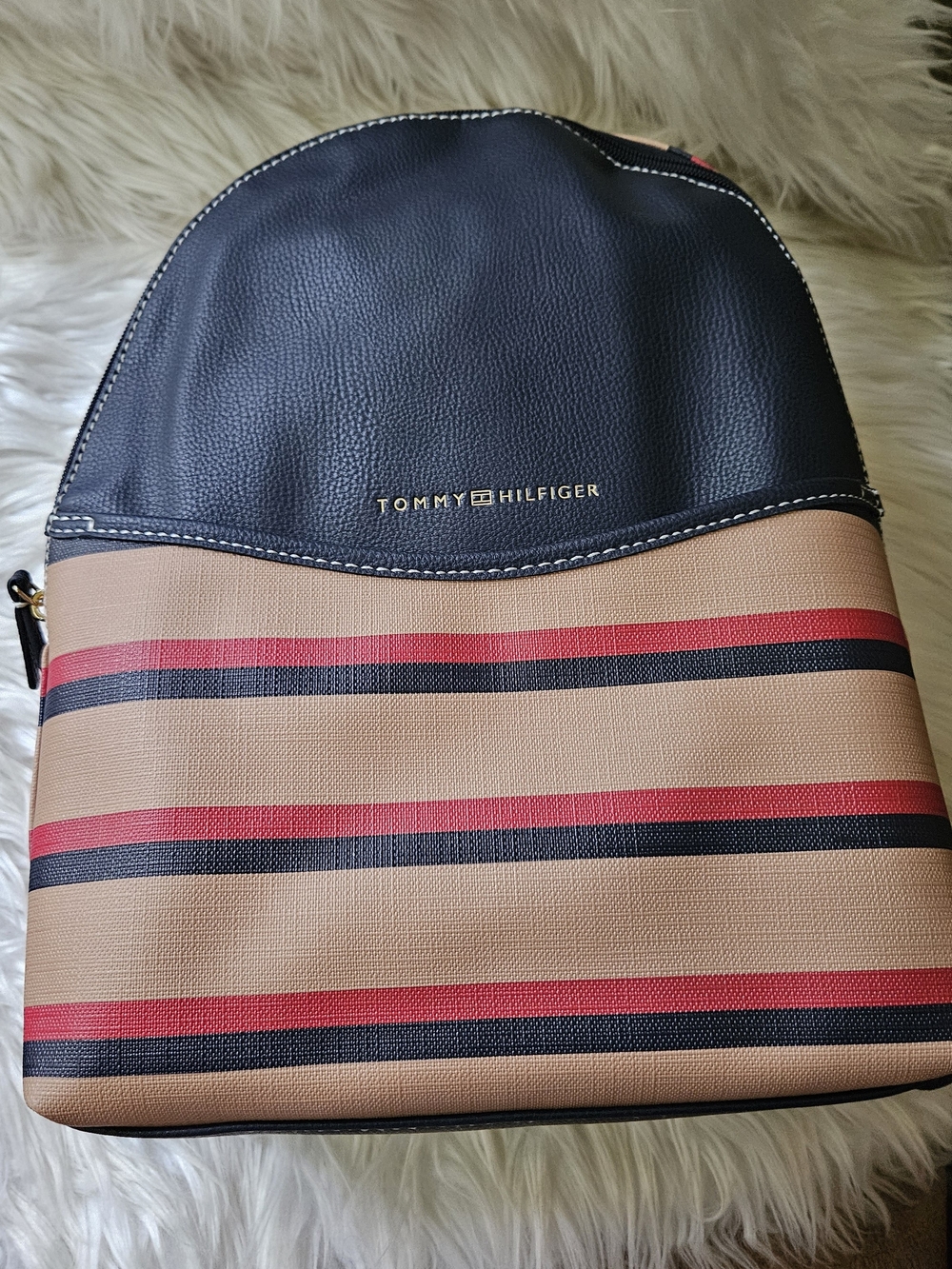 Tommy Hilfiger Navy, Tan & Red Striped Women's Backpack